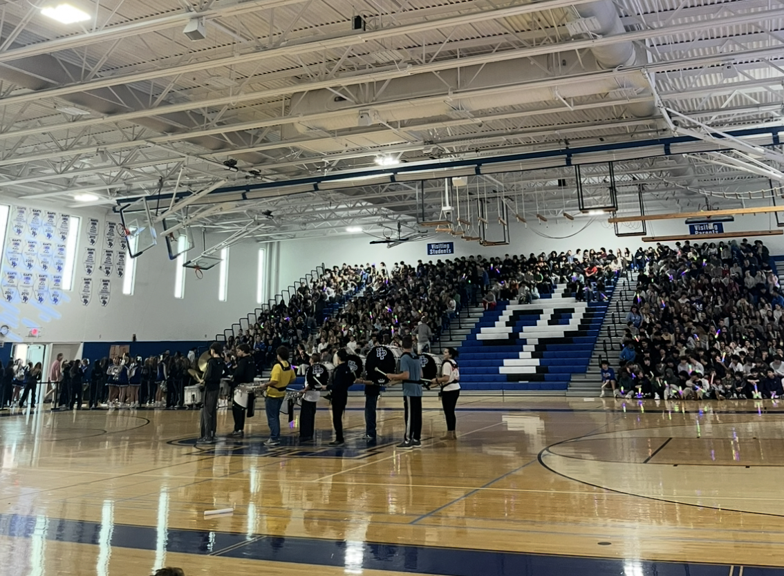 Marching Band Drum Line Perfoming at Winter Pep Rally 2026